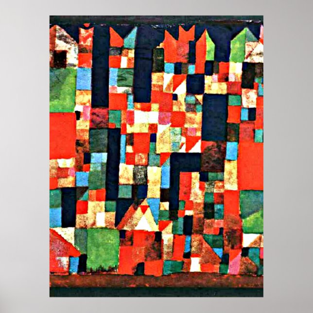 Póster Klee - Imagen de la ciudad con rojo y verde (Frente)