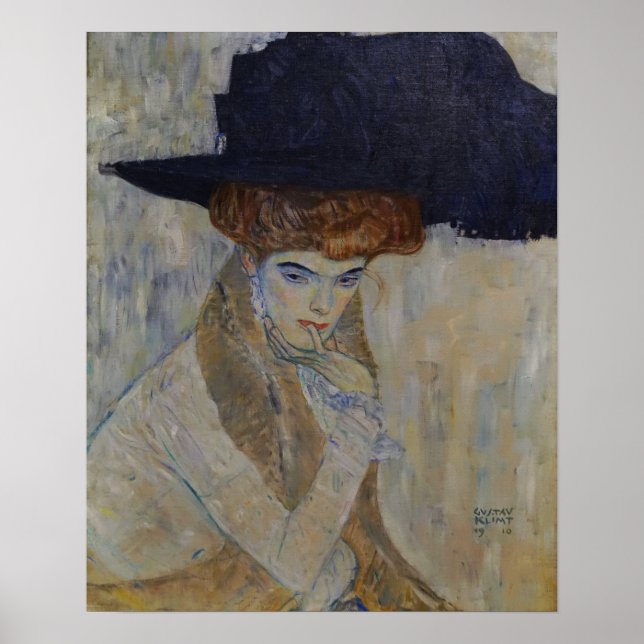 Póster Klimt - El Gorra de la piel negra de 1910 (Frente)
