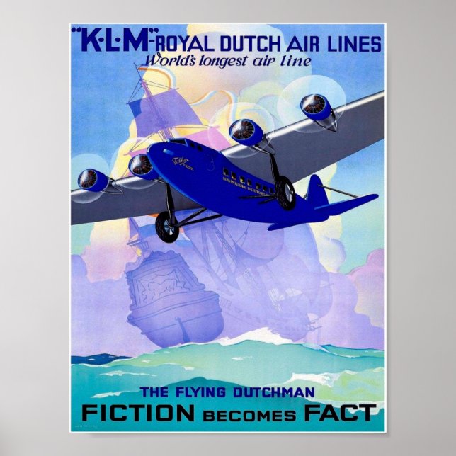 Póster KLM  Flying Dutchman Vintage Travel Advertising Pr (Frente)