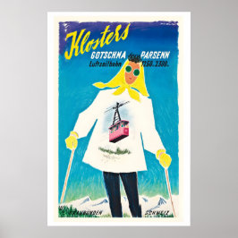 Póster Klosters Gotschna Parsenn Luftseilbahn Esquí Antig