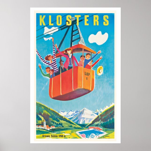 Póster Klosters Grisons Switzerland Vintage Travel Poster (Frente)