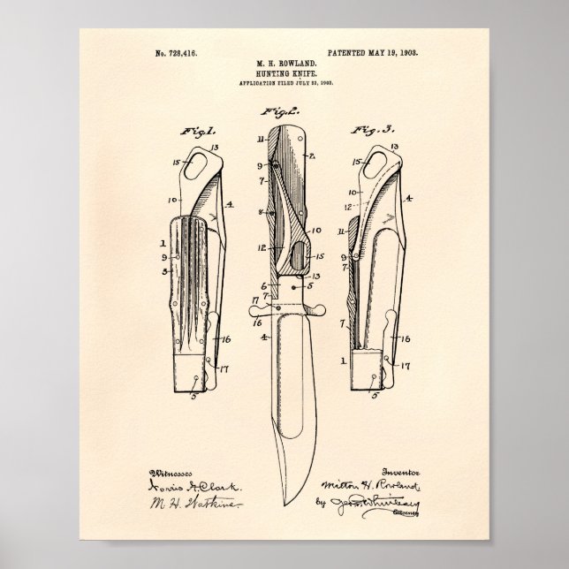 Póster Knife de caza 1903 Patent Art Old Peper (Frente)