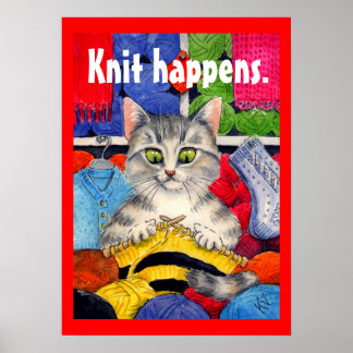 Póster Knit pasa lindo gato tejiendo poster