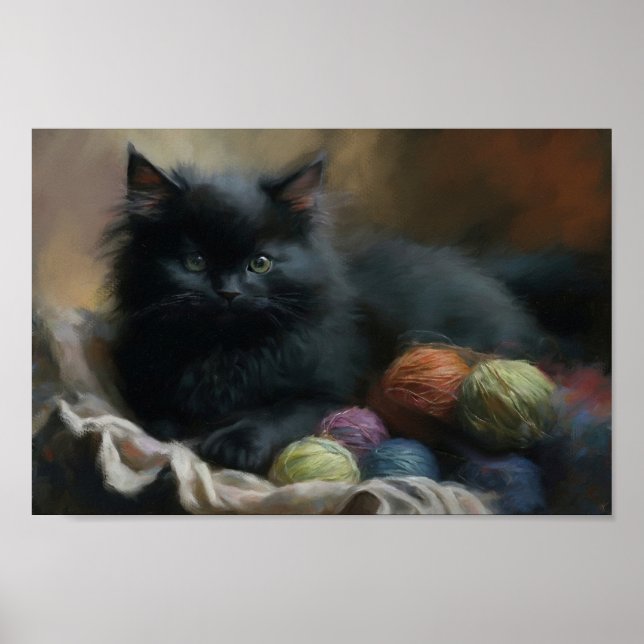 Póster Knition Companion Black Kitten With Yarn (Frente)