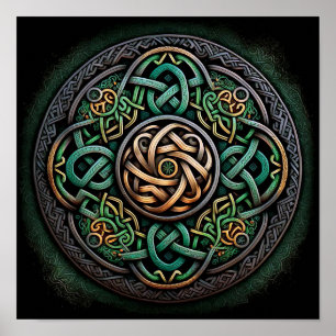 Póster Knot Celtic Green Gold Knotwork