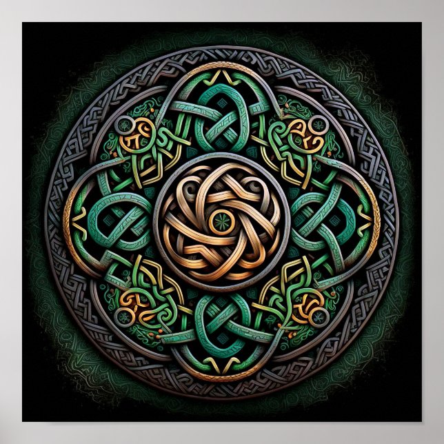 Póster Knot Celtic Green Gold Knotwork (Frente)