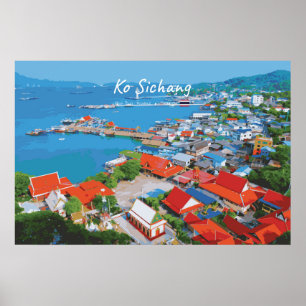 Póster Ko Sichang, Tailandia - Vista vibrante del puerto