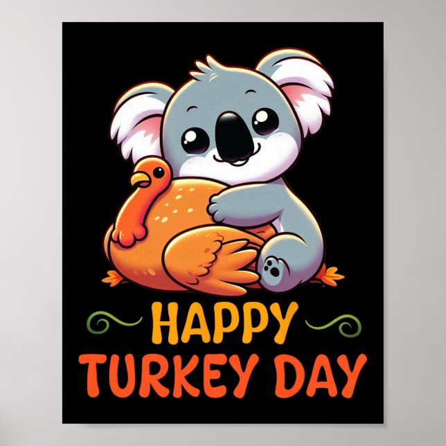 Póster Koala Abrazando a Turquía Feliz Día de Acción de G (Frente)