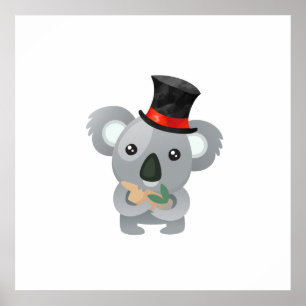 Póster Koala Adorable con un Sombrero de Copa Negro