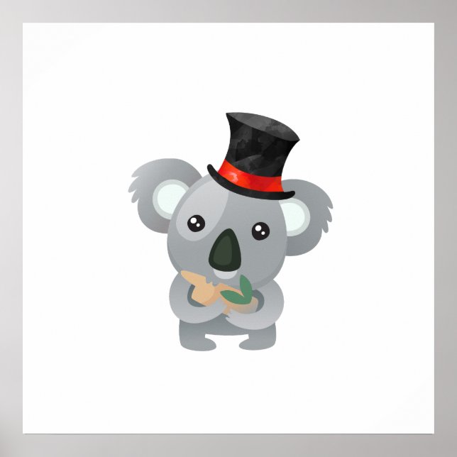 Póster Koala Adorable con un Sombrero de Copa Negro (Frente)