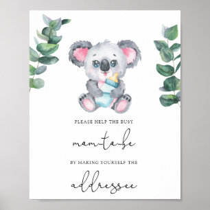 Póster Koala / Ayuda a la futura mamá ocupada a escribir