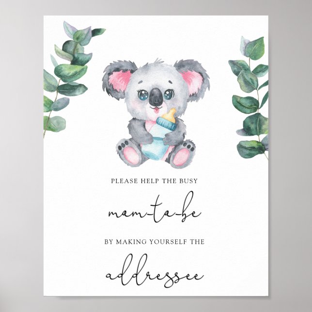 Póster Koala / Ayuda a la ocupada futura mamá a escribir  (Frente)