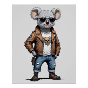 Póster Koala Biker Rebel Leather Jacket Estilo Guay Urban