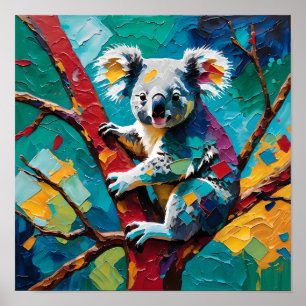 Póster Koala Colorido en Árbol – Impasto Moderno