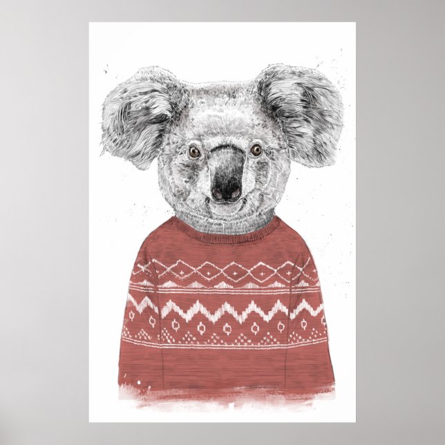 Póster koala de invierno (rojo) (Frente)