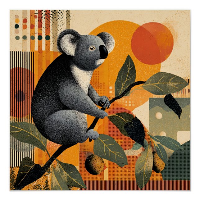 Póster Koala sentado en un árbol (Anverso)