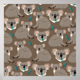 Póster Koala sobre fondo marrón neutro cosecha sin costur