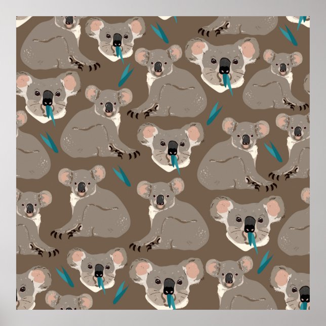 Póster Koala sobre fondo marrón neutro cosecha sin costur (Frente)