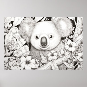 Póster Koala Tranquila Estilo de dibujo de la pintura de