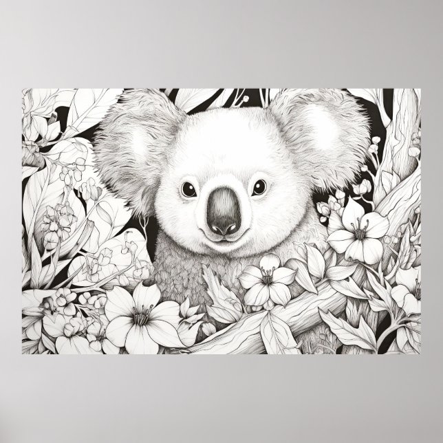 Póster Koala Tranquila Estilo de dibujo de la pintura de  (Frente)