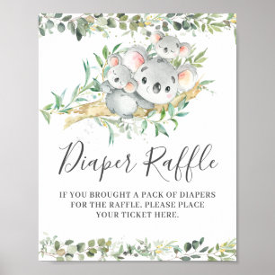 Póster Koalas Twins Baby Shower Diaper Raffle Ticket Rótu