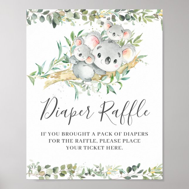 Póster Koalas Twins Baby Shower Diaper Raffle Ticket Rótu (Frente)