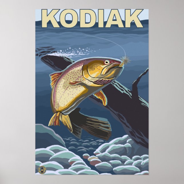 Póster Kodiak, AlaskaCruce de trucha de garganta (Frente)