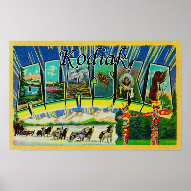 Póster Kodiak, AlaskaEscenas de letras grandesKodiak, AK (Frente)