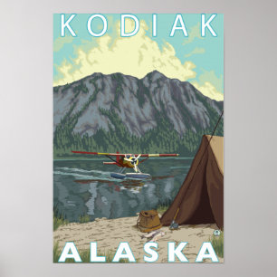 Póster Kodiak, pesca con aviones Alaska Bush