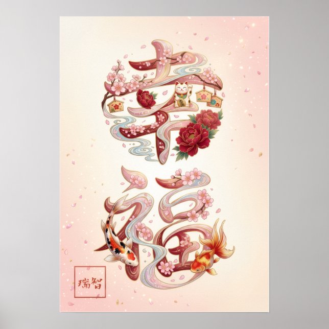 Póster Kofuku: Calligraphy "Happiness"260020222 (Frente)