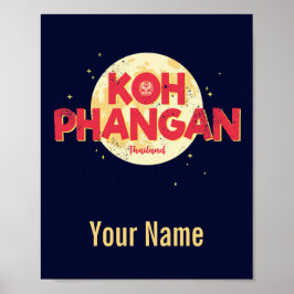 Póster Koh Phangan con la isla de la cosecha lunar Tailan