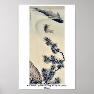 Póster Koi bajo una rama de pino de Maruyama, Okyo Ukiyoe