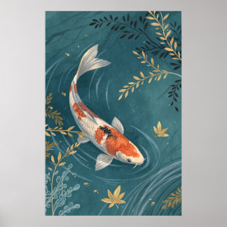 Póster Koi Fish Golden Leaves