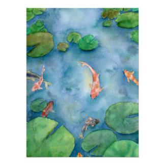 Póster Koi Fish Pond watercolor