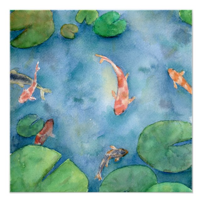 Póster Koi Fish Pond watercolor (Anverso)