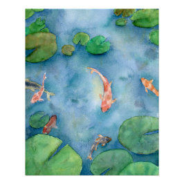 Póster Koi Fish Pond watercolor