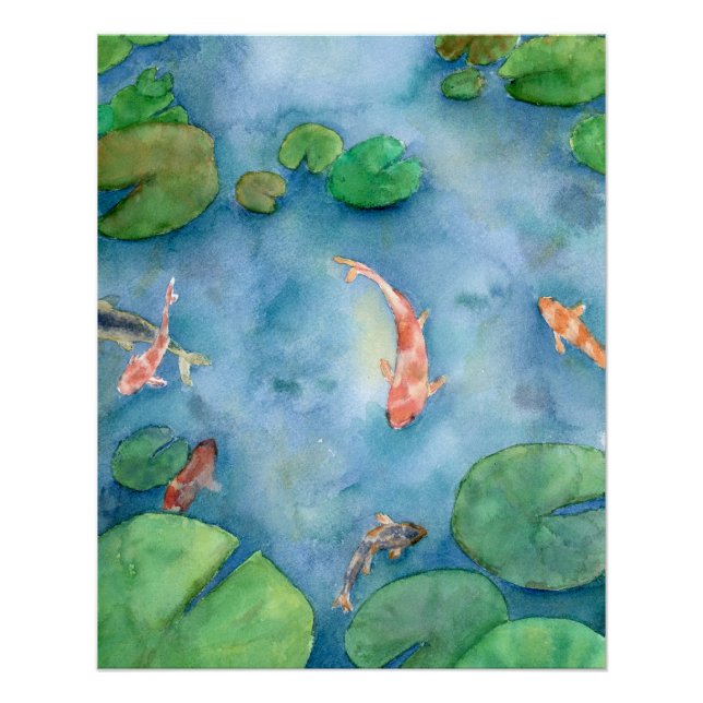 Póster Koi Fish Pond watercolor (Anverso)