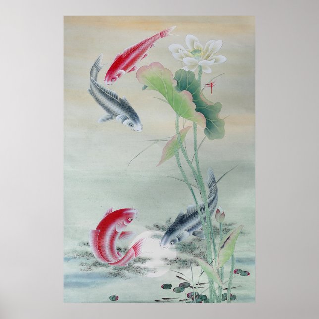 Póster Koi Fish with Lotus (Frente)