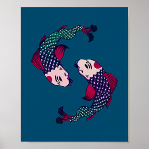 Póster Koi Nishikigoi Yin Yang Pez Japonés Koi