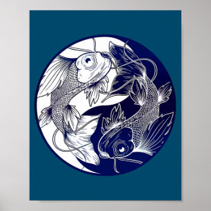 Póster Koi Opuesto a Yin Yang La Flor De Carpa Asiática J