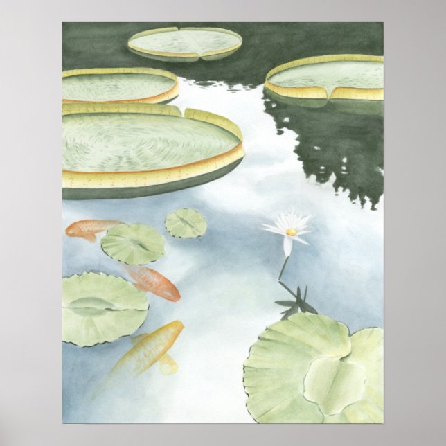 Póster Koi Pond Reflection with Fish and Lilies (Frente)