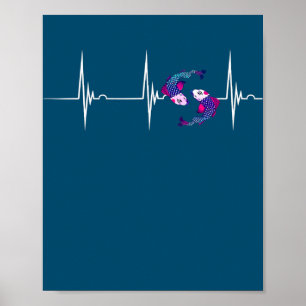 Póster Koi Yin Yang Latido EKG Pulso Japonés Koi