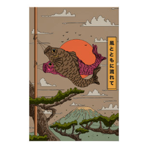 Póster Koinobori Fluye con el Viento