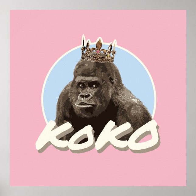 Póster Koko El Gorila Con Corona (Frente)