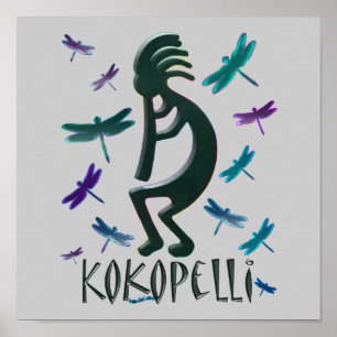 Póster Kokopelli con libagonflies