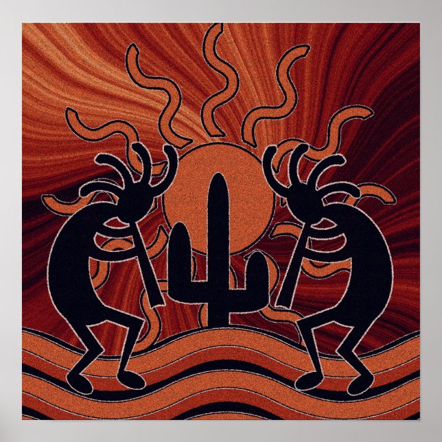 Póster Kokopelli Cuctus Desert Sun Southwest Motif (Frente)