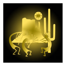 Kokopelli del suroeste en negro y oro