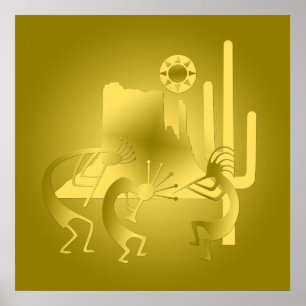 Póster Kokopelli del suroeste en oro