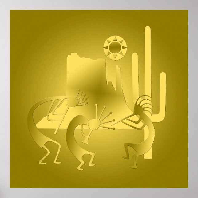 Póster Kokopelli del suroeste en oro (Frente)