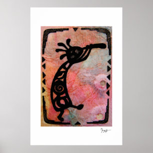 Póster Kokopelli en el papel de arroz y el fondo pintado